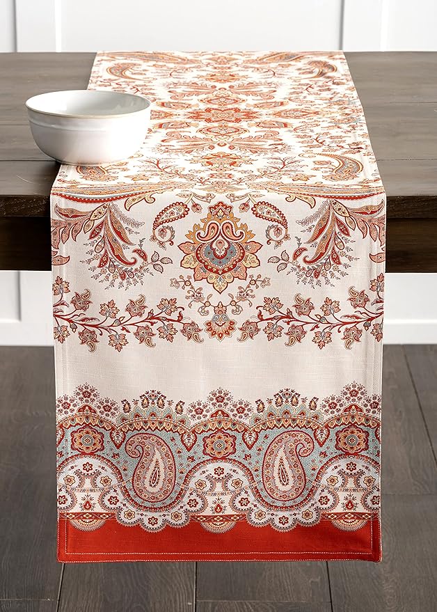 Maison d' Hermine Table Runner 100% Cotton Double Layer Table Runners 72 inches Long for Thanksgiving Christmas Decorations Home Kitchen Dining Party Wedding (Cachemire, 14.5" x 72")