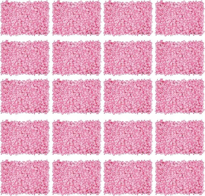 20Pcs 16"x 24" Artificial Flower Wall Panels,Flower Wall Mat Silk Flower Panels for Outdoor Garden Backyard Fence Fence Privacy Screen and Indoor Wall Decor (20Pcs Pink)