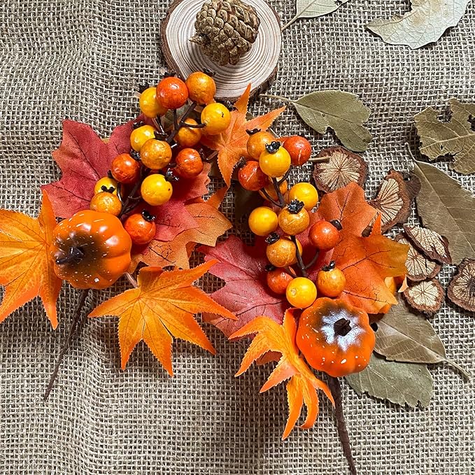 6 Pack Fall Stems Artificial Berry Picks Fall Picks with Pine Cone Sunflowers Pumpkin Maple Leaves Branches Decorations for Harvest Autumn Thanksgiving Day Wreaths Indoor Outdoor Home Decor