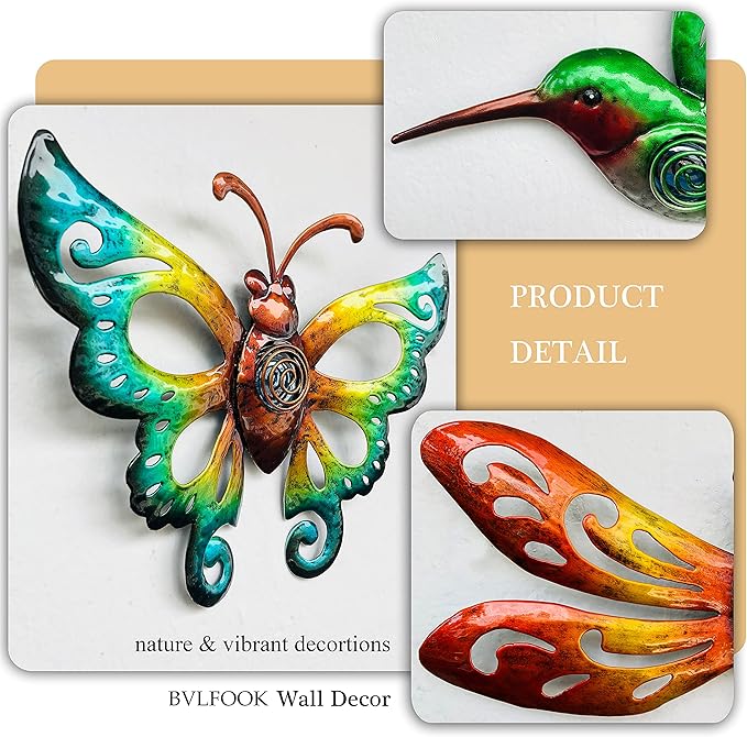 Hummingbird Butterfly Dragonfly Metal Wall Art Decor, Wall Christmas Decoration Hanging for Home Living Room Bedroom Garden Porch Patio Balcony Ornament for Indoor Outdoor, 3 pack 9 inch
