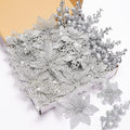 Zhuqing 22Pcs Christmas Poinsettia Artificial Flowers and Glitter Berries Stems Kit, 16Pcs Christmas Tree Flowers Ornaments and 6 Pack Christmas Tree Picks for Wedding Holiday Decorations (Silver)