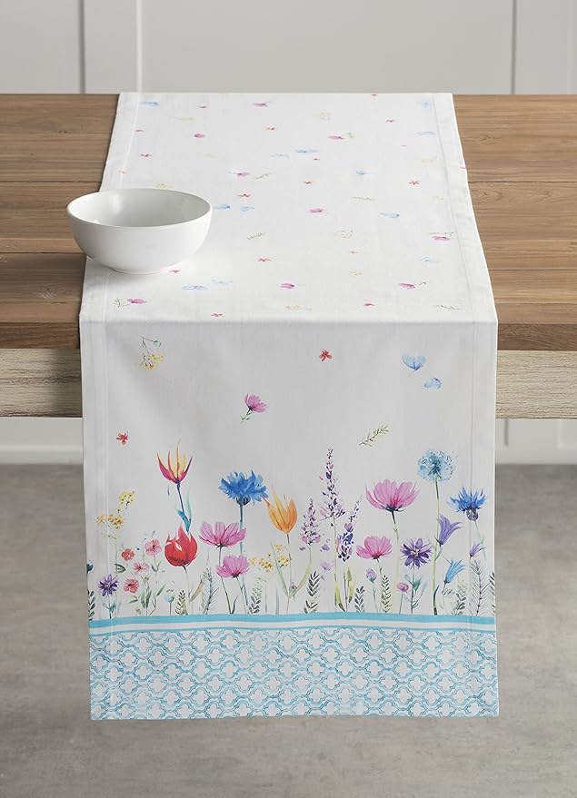 Maison d' Hermine Table Runner 100% Cotton Double Layer Table Runners 72 inches Long Decorative for Home Kitchen Dining Party Wedding Bridal Shower Spring Summer (Flower in The Field, 14.50" x 72")