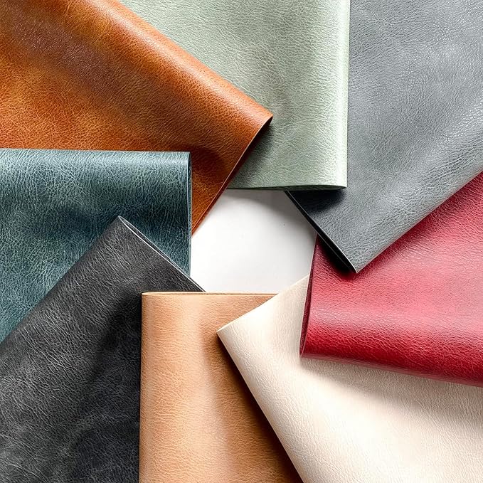 UnivoColors Washed Cowhide Pattern PU Leather Placemats Set of 6 Heat Resistant Kitchen Table Mats, Waterproof Wipeable for Party Decoration(Black+Blue+Green+Reddish Brown+Red+Beige)