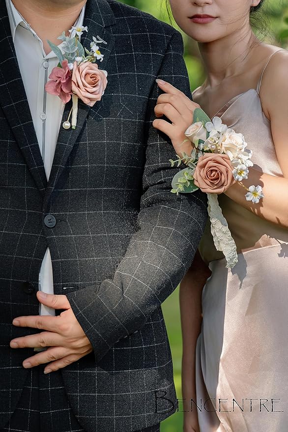Dusty Rose Corsages for Wedding(Set of 6),Corsages for Prom,Party Prom Hand Flower Decor,Mother of The Bride Corsage,Bridesmaid Wrist Corsage