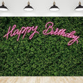 Riyidecor Neon Happy Birthday Backdrop Green Grass Leaf Rustic Spring Leaves Plant 7Wx5H Feet Pink Nature for Woman Photography Background Birthday Party Decoration Photo Studio Shoot Fabric