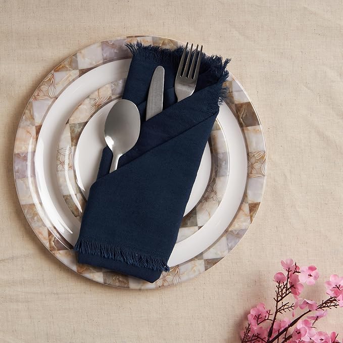 ACCENTHOME Navy Cotton Linen Napkin Set of 12 18x18 inch Dinner Napkins - Washable Soft Premium Hotel Quality Reusable Hemmed Edges Napkins Perfect Table Linens for Family Dinners, Weddings