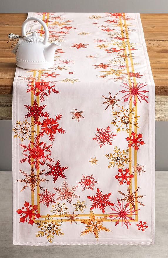 Maison d' Hermine Table Runner 100% Cotton Double Layer Table Runners 108 inches Long for Thanksgiving Christmas Decorations Home Kitchen Dining Party Wedding (Crystal Star, 14.5" x 108")