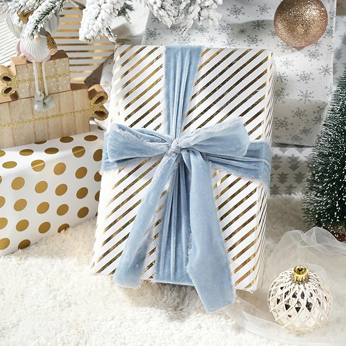 MAYREEL 2 Inch Dusty Blue Velvet Ribbon Hand Torn Slate Blue Silk Frayed Edge for Bridal Bouquets Invitations Wedding Vow Books Gift Baskets Hair Bows 3 Yards