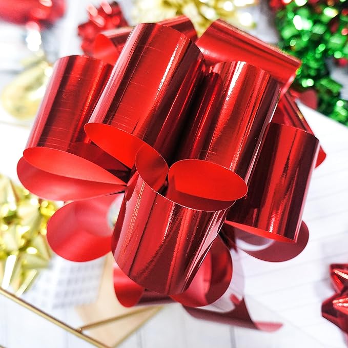 CT CRAFT LLC Gift Bows 22 PCS Set Multi Colored Assorted - Bow x 18 pcs + Kegg Roll x 4 pcs - Red/Gold/Green, Holiday Christmas Birthday Party Wrapping