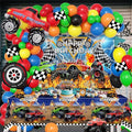 Monster Truck Birthday Party Decorations Men,Happy Birthday Banner,Balloon Arch Kit,Foil Balloons,Cake toppers