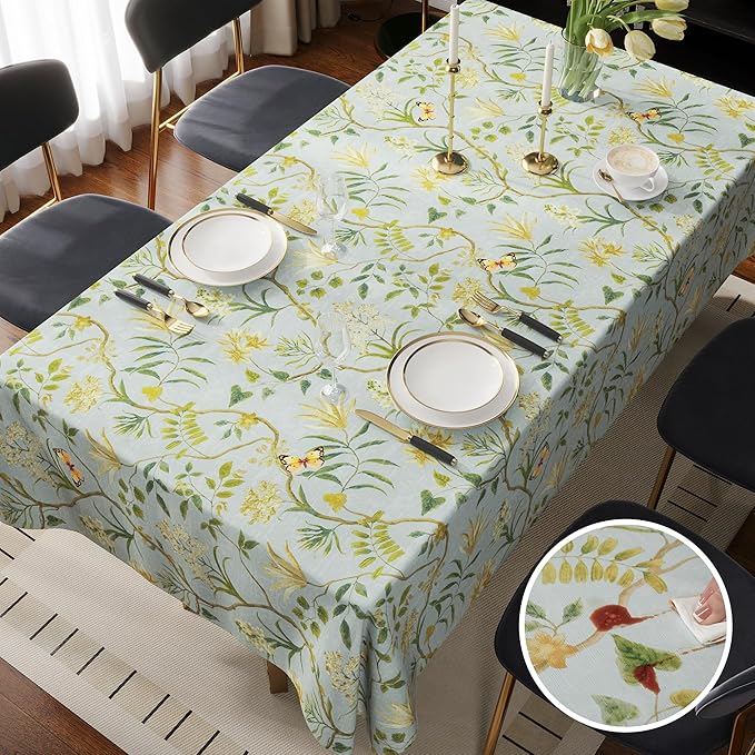 Rectangle Table Cloth,100% Waterproof Tablecloth Oil Proof Spill Proof Vinyl Table Cloth, Wipe Clean Plastic Table Cover for Dining, Camping, Indoor and Outdoor 52" x 70",Leaves