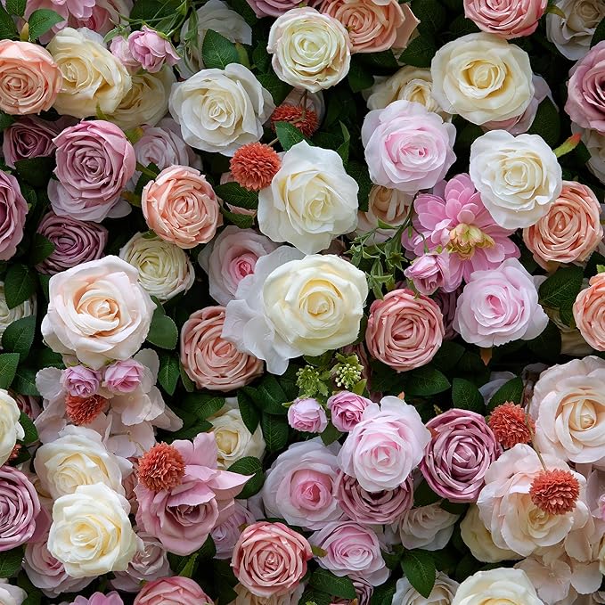 Luxury‌ Artificial Flower Wall Backdrop 5D Silk Rose Flower Panel Wedding Baby Shower Party Birthday Decorative Quick Assembly