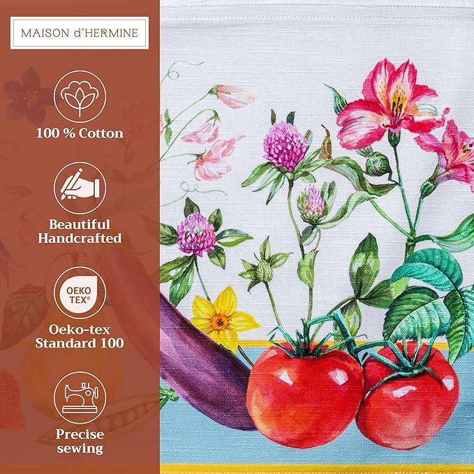 Maison d' Hermine Placemats Set of 4 100% Cotton Washable Cloth Place Mats, Reusable Table Mats for Kitchen Dining Decoration, Party, Restaurant Spring/Summer (Happy Florals - High Summer, 13" x 19")