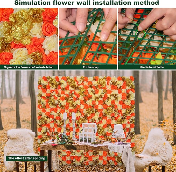 Flower Wall Backdrop 9pcs 16.5x16.5 Inch Flower Wall Decor Artificial Floral Wall Panel Ideal for Wedding Celebrations, Festive Party Birthday Backdrops and Elegant Home Decor