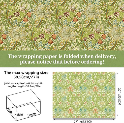 12 Sheets William Morris Wrapping Paper Set William Morris Gift Wrapping Paper 6 Design Green Vines and Flowers Pattern Paper for Flowers Themed Party Wedding Bridal Shower Baby Shower 20'' x 27''