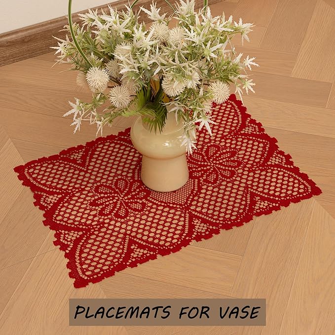 Jayla 2 Pcs Rectangle Lace Placemats for Tables Embroidered Lace Tablemats Vintage Crochet Floral Table Runner Vintage Wedding, Tea Party Decor,12x17 Inch