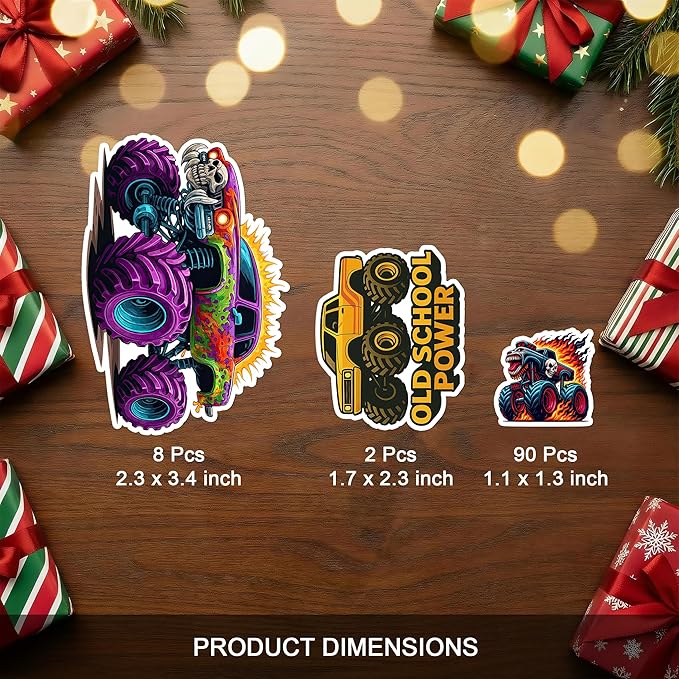 100 PCS Monster Truck Stickers Pack, Car Colorful Vinyl Waterproof Off Road Trucks Decals for Unisex Teens Adults Men Women, Gift for Laptop Water Bottle Helmet Scrapbook Wall Decorative
