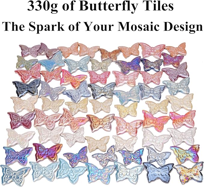 2.5 lb Irregular & Butterfly Mix Ceramic Mosaic Tiles for Crafts - (800g Irregular Tiles + 330g Butterfly Pieces), Assorted Ceramic Tiles for Mosaic Art, DIY & Home Decor