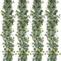 SOMYTING Artificial Eucalyptus Garland with White Flowers 4 Packs 5.9Ft Silver Dollar Eucalyptus Vine Faux Leaves Vine Greenery Garland for Table Wedding Arch Mantle Room Decor (4PCS)