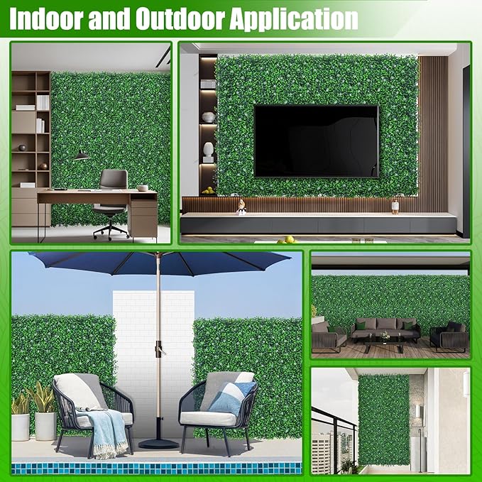 EverNture 48"x120"(40 SQFT) Grass Wall Panels, Artificial Grass Backdrop, Fake Greenery Plant Boxwood Roll with Flower, Green Wall Decor for Outdoor Indoor Patio Garden Backyard