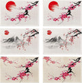 Japanese Cherry Blossom Placemats Set of 6, Linen Table Mats, Woven Table Mats for Dining Room, Washable & Wrinkle Resistant, Farmhouse Kitchen Decor