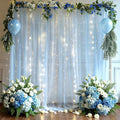 10x8ft Baby Blue Tulle Backdrop Curtain with Lights String for Parites, Sheer Backdrop Curtains for Wedding Baby Shower Birthday Party Photo Shoot Decorations
