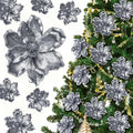 20 Pcs Christmas Glitter Poinsettia Magnolia Flowers Ornaments Large Heads Artificial Magnolia Flowers for Christmas Tree Xmas Wreath Holiday Wedding Decor (Grey)