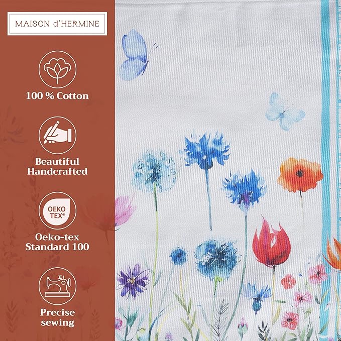Maison d' Hermine Placemats Set of 4 100% Cotton Washable Cloth Place Mats, Reusable Table Mats for Kitchen Dining Decoration, Party, Restaurant Spring/Summer (Happy Florals - High Summer, 13" x 19")