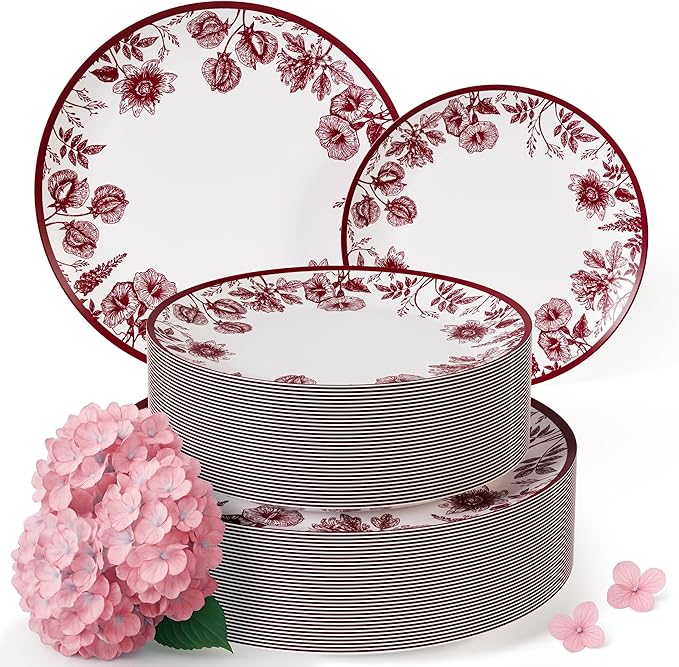 Trendables Plastic Plates For Party Supplies, Floral Disposable Plates For Party & Weddings 80 Pcs - 40 x 8 Dessert Plates & 40 x 10 Plastic Dinner Plates, Plate Set Disposable Dinnerware Sets