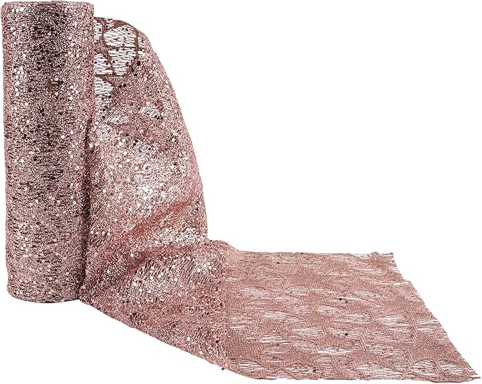 MEEDEE Rose Gold Glitter Mesh Star Web Ribbon 10 Inch Wide by 10 Yards Roll Rose Gold Fabric Ribbon Decorative Mesh Ribbon for Christmas Tree, Garland, Wreaths, Bows, Home Decor