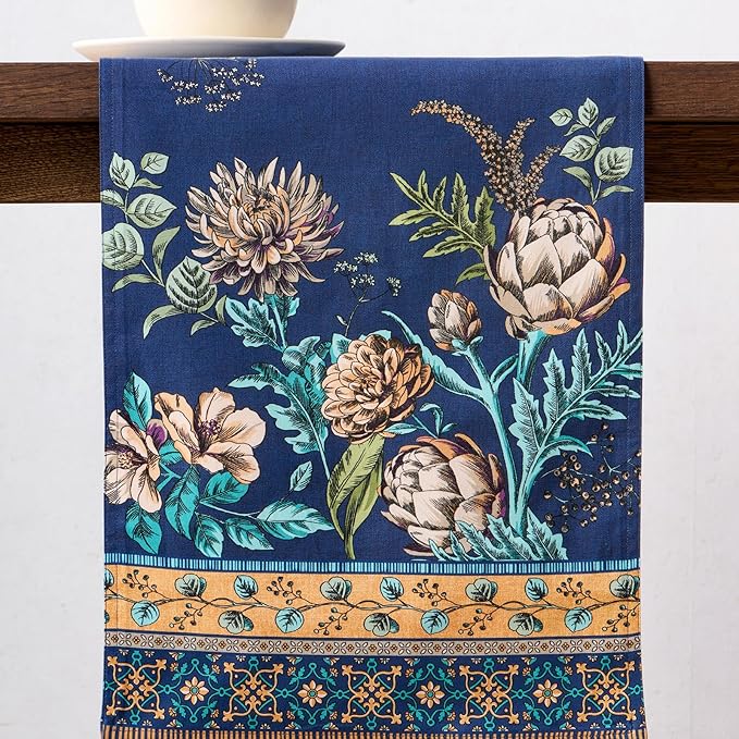 Maison d' Hermine Table Runners 100% Combed Cotton Premium 14.50 Inch x 108 Inch Tablerunner, Decorative Table Runner, Dining, Buffet Parties & Camping, Artichoke (Double Layer)