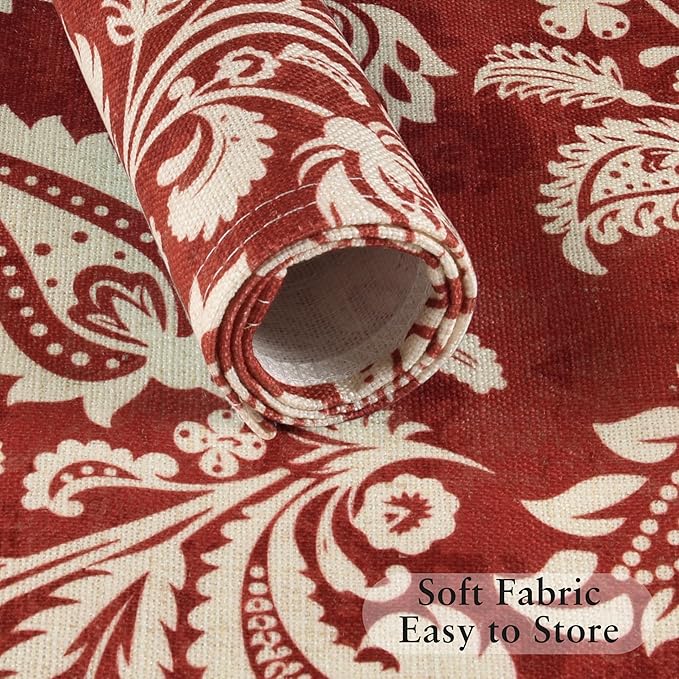 LilyCat Linen Fabric Red Paisley Floral Placemats, Durable Boho Dining Table Mats for Kitchen, Rustic Vintage Washable Place Mats Set of 6, 18’’× 12’’