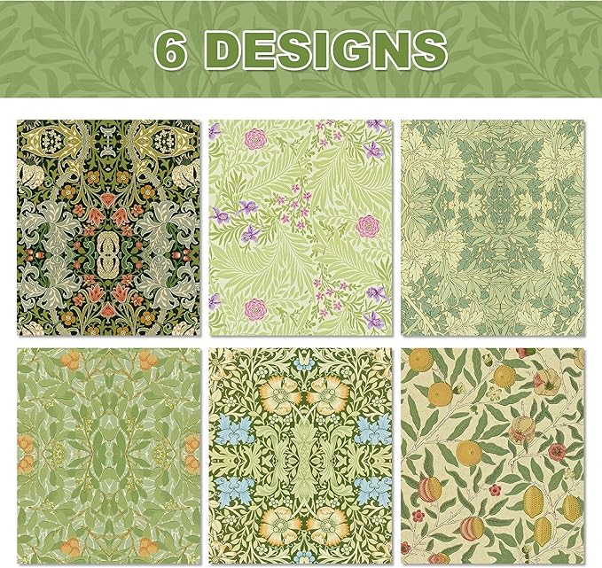 12 Sheets William Morris Wrapping Paper William Morris Gift Wrap Paper Vintage Floral Gift Wrapping Papers Green Vines and Flowers Art Papers for DIY Crafts Birthday Gift Packing Favors, 20x27 Inch