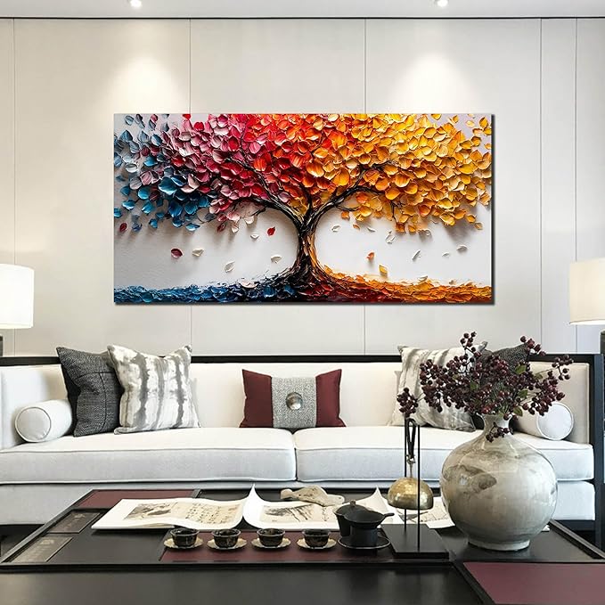 Colorful Tree Wall Pictures for Living Room - Modern Canvas Wall Art for Office - Bedroom Wall Decor for Women Size 29" x 59"