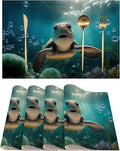 Sea Turtle Placemats Set of 4, Waterproof Place Mats Non-Slip Washable Table Mats Set for Kitchen Dining Holiday Party Wedding Decor 12x18 Inch