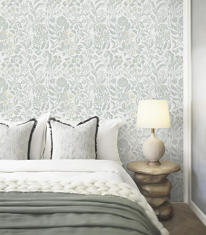 Heroad Floral Contact Paper Green Peel and Stick Wallpaper Botanical Self Adhesive Removable Stick on Wall Paper for Cabinets Drawers Waterproof Bathroom Pantry Wall Decor Vinyl Roll 17.3''x78.7''