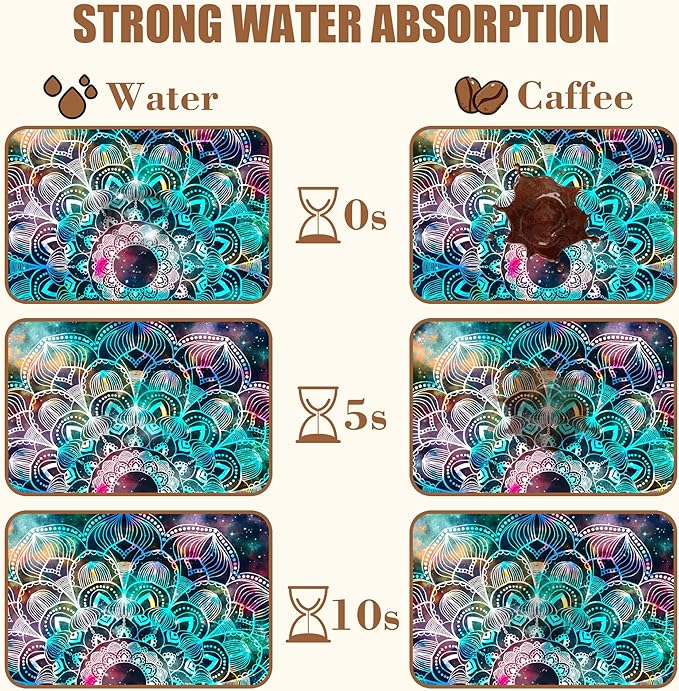 Abstract Mandala Galaxy Star Dish Drying Mat for Kitchen Counter Coffee Bar Mat Hide Stain Absorbent Rubber Backed Coffee Maker Espresso Machine Accessories 11.8 x 19.7 Inch