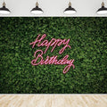 Riyidecor Happy Birthday Backdrop for Women Green Leaves Grass Leaf Girls Spring Plant 7Wx5H Feet Nature Neon Pink Photography Background Birthday Party Decoration Photo Studio Shoot Polyester Fabric