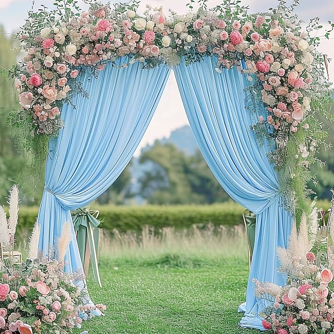 Blue Backdrop Curtains 2 Panels - Wrinkle-Free Light Blue Curtains Polyester Photography Drapes Photo Background for Baby Shower Birthday Party Decorations- 8 X10FT (Blue)