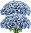 Artificial Rose Flower Artificial Flowers Flower with Long Stem Silk Roses Bouquet for Wedding Bridal Shower Party Home Decoration (Dusty Blue, 50 Pcs)