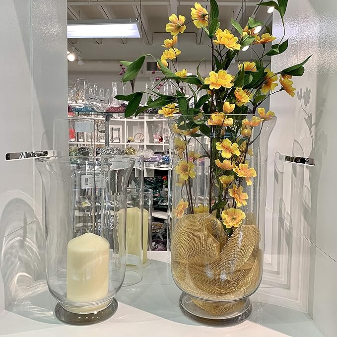 WGV Unique Bouquet Vase Bulk, 7" W, 12" H, Clear Short Hurricane Glass Candle Holder, Floral Planter Terrarium, Home Wedding Event Decor, 6 Pieces (VHV0812)