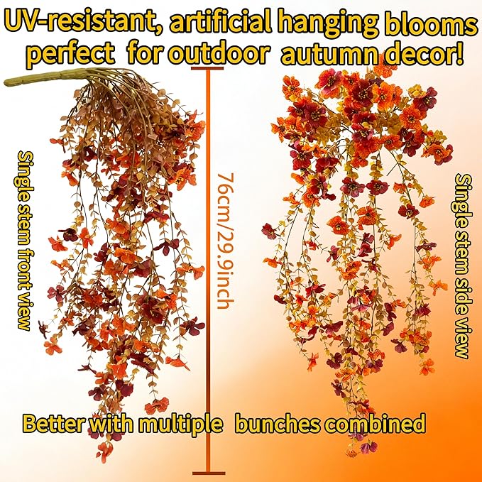 NASAMA 2PCS UVresistant Silk Artificial Flowers Realistic Daisies Hanging Porch Courtyard Window Display Store Garden Decoration Festival Outfit (Orange Brown)
