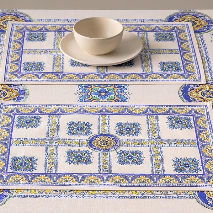 Maison d' Hermine Placemat 100% Combed Cotton Premium Cloth Placemats 13"x19" Washable Place Mats, Home, Kitchen, Dining, Cocktail Parties & Camping - Sciacca (Set of 4)