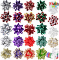 JOYIN 75PCS Christmas Bows Assortment with 2 Rolls of Curling Ribbons,5 Colors Self Adhesive Gift Bows for Gift Wrapping, Birthday Wedding Easter Xmas Presents Boxes Decoration