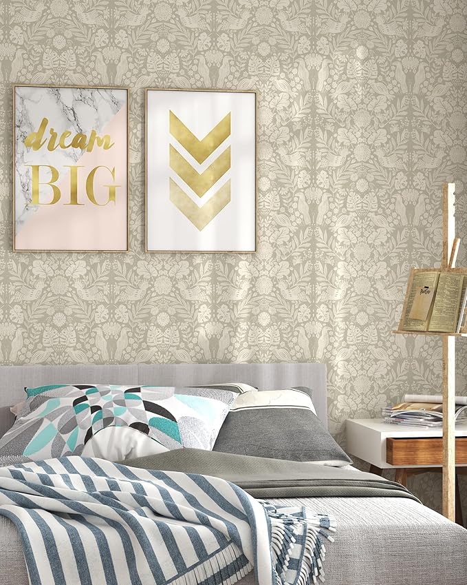 Boho Wallpaper Peel and Stick Wallpaper Vintage Leaf Contact Paper Self Adhesive Wall Paper Removable 17.3" X 393"Beige Art Decoration Floral Wallpapers for Bedroom Home Kitchen Cabinets Vinyl