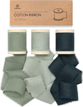 Vitalizart Green Ribbon 1-1/2" x 15 Yd 100% Cotton Handmade Frayed Fringe Fabric Ribbons for Gift Wrapping Wedding Invites Bridal Shower Bouquets Christmas Decorations