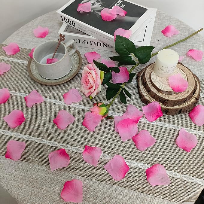 1500 PCS Separated Artificial Gradient Pink Rose Petals for Romantic Night for her set,Faux Gradient Pink Flower Petals for Flower Girl Weddings Valentine Day Party Romantic Decoration(Ready-to-use)