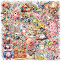 57 Pcs Vintage Watercolor Floral Stickers,Aesthetic PET Transparent Flowers Sticker Waterproof Decorative Decals for Journaling, Decoupage, Planners, laptops, Phone Case, Gift & Card Making