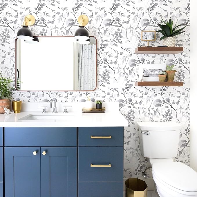 Orainege Gray Peel and Stick Floral Wallpaper Self Adhesive Contact Paper Waterproof 17.7 in x 196.8 in Removable Wallpaper for Bedroom, Bathroom, Cabinets