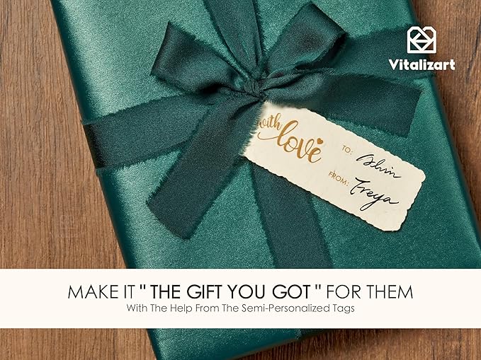 Vitalizart Green Wrapping Paper Set 17" Pearly-Lustre With Silk Like Satin Ribbon & Gift Tags Recyclable Christmas Gift Wrapping Birthday Baby Shower Wedding Handmade Crafts 197"(16.4 Ft)